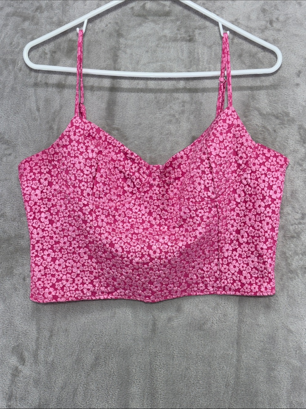 Altar'd State Pink Floral Cottagecore Textured Corset Crop Top Fuschia Size XXL